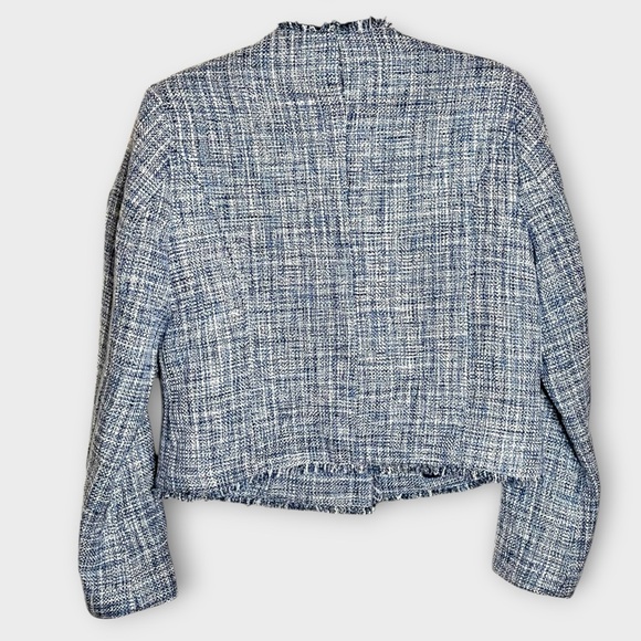 ANTHROPOLOGIE Maeve Double Breasted Tweed Blazer Cropped Size 6 Blue White - Picture 3 of 8